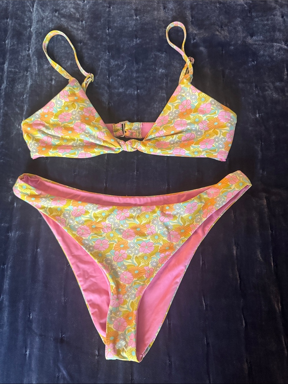 Dippin Daisys XS Floral Pink & Yellow Two-Piece Bikini
